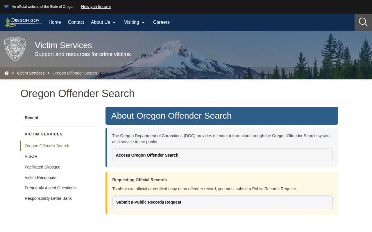 Jackson County Oregon Department of Corrections offender record search interface
