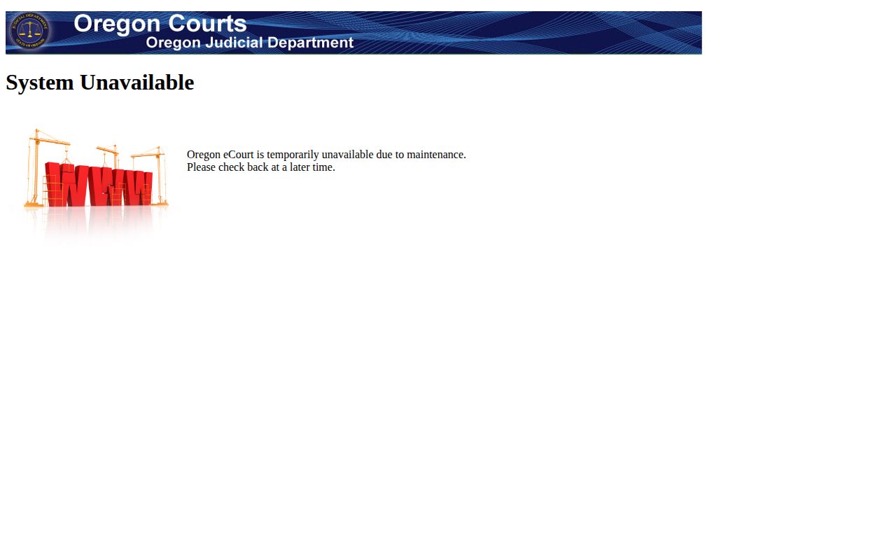 Jackson County Oregon eCourt case record lookup interface